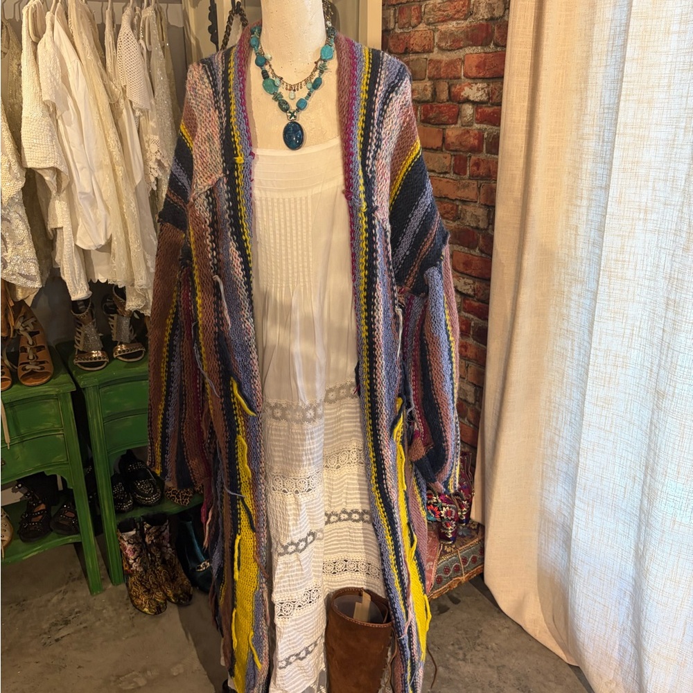 Pilcro Multi-Color Knit Open-Front Duster with Yellow Accents